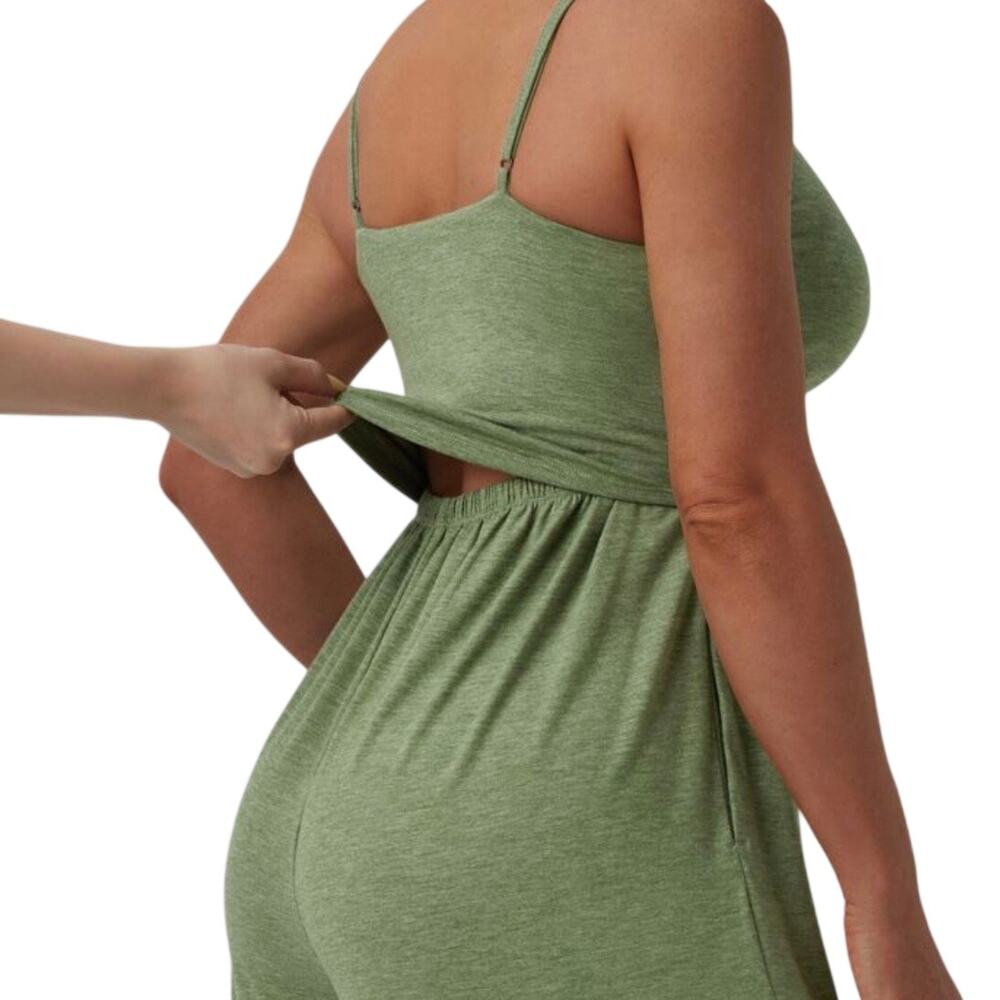 Halara Jumpsuit Adjustable Straps Ruched Wide Leg Light Green Floral Yarn Small - Picture 3 of 14